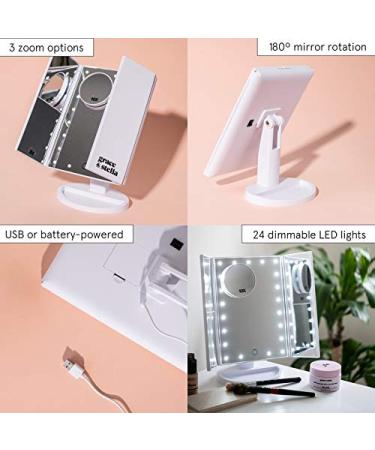 Grace & Stella Trifold Lighted Makeup Mirror with 2X 3X 10X Magnification - Touch Control, Dual Power Supply - Portable LED Vanity Mirror for Women - Buy Online on GoSupps.com