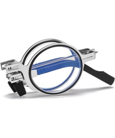Zukky Foldable Reading Glasses for Men & Women - Blue Light Blocking Portable Keychain Round Frame 3.5x Magnification Silver - Perfect Pocket Reader - Buy Online on GoSupps.com