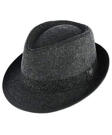 Ascentix Mens Fedora, 2 Brim, Classic Wool Blend with Herringbone Band Large Grey