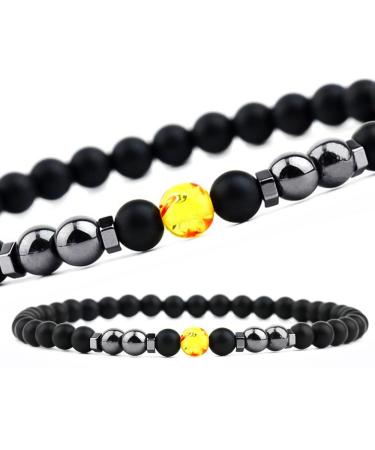 Magnetic foot chain 8.3 inches inside 6mm 2 packs black frosted stone foot chain remove static electricity Matted stone foot chain improves sleep amber shape stone + magnet foot chain