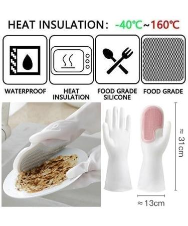 2 in 1 Magic Silicone Dishwashing Scrubber 4 Pairs Reusable Rubber Gloves Kitchen Tool for Household Dish Wash Bathroom Car - Buy Online on GoSupps.com