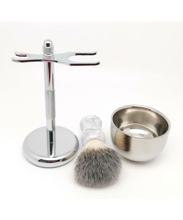 Kjyr Portable Men's Shaving Brush Set | Synthetic Brush & Bowl Holder | Perfect Razor-Cream Safety Shaving Solution - 2.9x6 Inches Silver - Buy Online on GoSupps.com