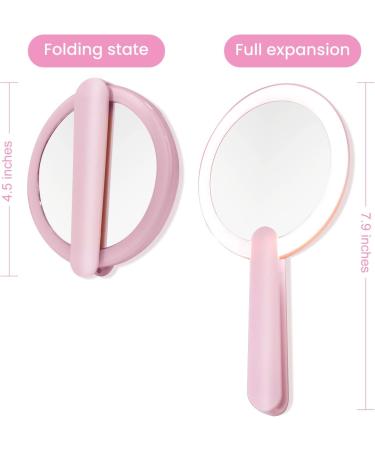 Laokiiy LED Handheld Mirror with Swivel Folding Handle - USB Rechargeable Compact Makeup Mirror for Travel, Office, and Outdoor Use (Pink) - Buy Online on GoSupps.com