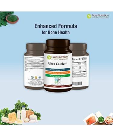 Pure Nutrition Ultra Calcium Citrate 1000mg Supplement with Vitamin D, Zinc, and Magnesium - 90 Veg Tabs | Non-GMO & Gluten-Free - Buy Online on GoSupps.com