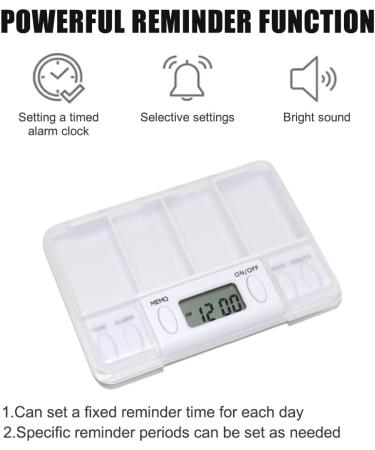 Automatic Pill Organizer - 4 Compartment Tablet Dose with 8 Alarms Intelligent Timer for Daily Use - White - Buy Online on GoSupps.com