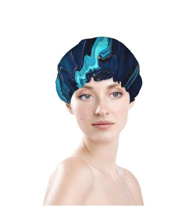 Moslion Mable Texture Shower Cap - Abstract Art Design with Golden Lines - Reusable Double Layer Hair Cover for Women - Soft and Stylish Shower Hat - All Hair Lengths - Fashionable Shower Hair Cap - Buy Online on GoSupps.com