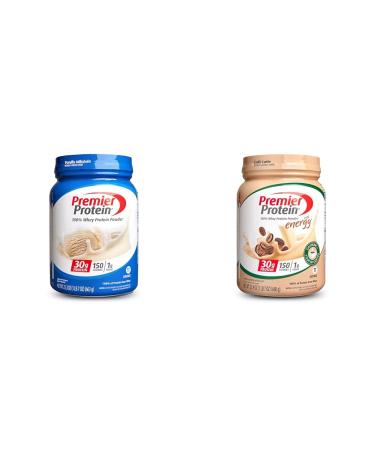 Premier Protein Powder Vanilla & Cafe Latte 30g Protein 1g Sugar 17 Servings 100% Whey Keto Gluten Free 23.3 & 23.9 Ounces