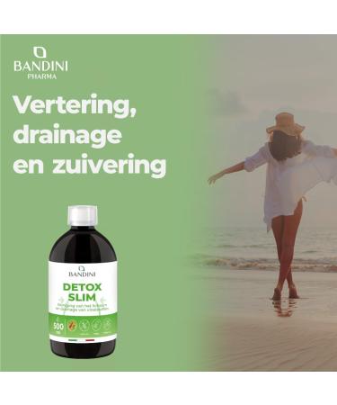 Bandini DETOX SLIM 500ml Liquid Drainage Digestion Antioxidant Liver Cleansing Natural supplement of Green Tea Dandelion Blueberry Pilosella Birch and Papaya 100 Vegan - Buy Online on GoSupps.com