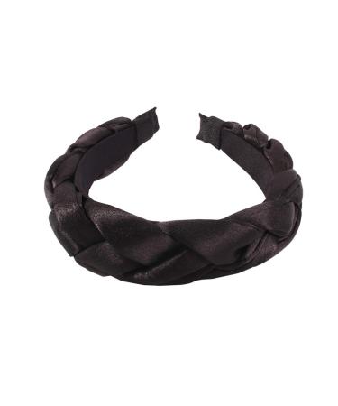 Braided Headband Satin Braid Headband Vintage Style Padded Hair Accessories for Women (Black)