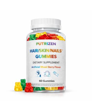 PUTRIZEN Hair Skin and Nails Gummies: Biotin Vitamins with 11 Key Nutrients Support for Thinning Hair and Strong Nails 30 Day Supply