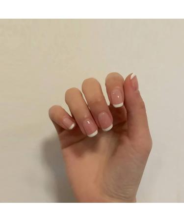 24 Pcs Short Pink Square French Tip Press on Nails - Glossy False Nails with Designs for Women - Buy Online on GoSupps.com