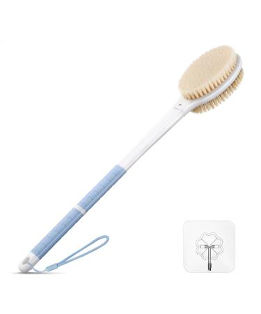Body Shower Brush Back Scrubber: Anti Slip Long Handle Bath Brush with Stiff and Soft Bristles - Showering Exfoliator for Women Men Elderly (Blue)