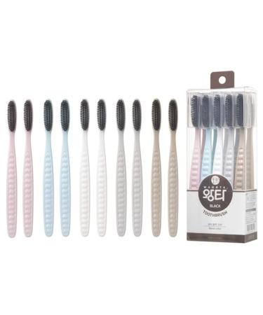 Samjung Wangta Soft Toothbrush 10 Pack (Charcoal) Best Manual Toothbrush for Maximum Efficient Cleaning and Sensitive Gums and Teeth
