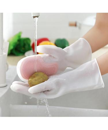 2024 New Silicone Dishwashing Gloves Waterproof Household Dishwashing Cleaning Rubber Gloves Warm Insulation Reusable Pink - Buy Online on GoSupps.com