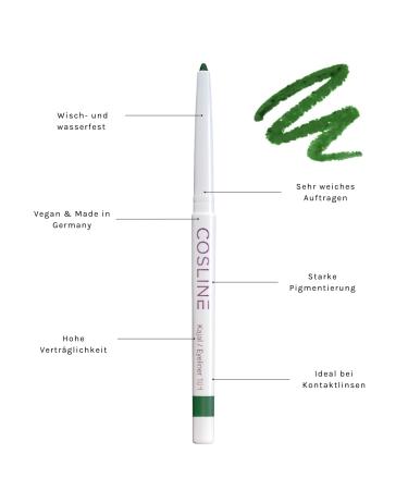 Cosline Kajal & Eyeliner No. 104 - Evergreen | Waterproof Soft Application Strong Pigmentation | Vegan & Made in Germany - Buy Online on GoSupps.com