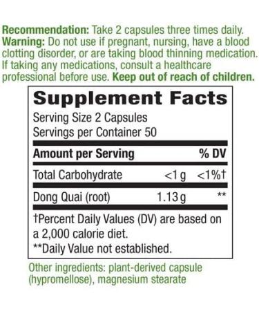 Nature's Way Dong Quai 1130mg per Serving - 100 Capsules x 2 (Pack of 2) - Buy Online on GoSupps.com