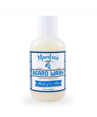 Maestro's Classic BEARD WASH | Anti-Itch, Deep Cleaning, Non-Drying, Fully Hydrating Gentle Cleanser For All Beard Types & Lengths- Mark of a Man Blend, 4 Ounce Mark of a Man 4 Fl Oz (Pack of 1)