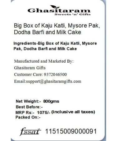 Ghasitaram Gifts Indian Sweets - Diwali Gifts Diwali Sweet - Big Box of Kaju Katli Mysore Pak Dodha Barfi and Milk Cake - Buy Online on GoSupps.com