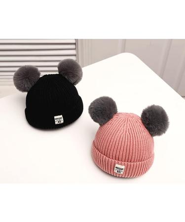 XYIYI Baby Kids Black Knit Hat with Fur Pom | Infant Toddler Crochet Beanie Cap for Boys Girls 6-24 Months - Buy Online on GoSupps.com