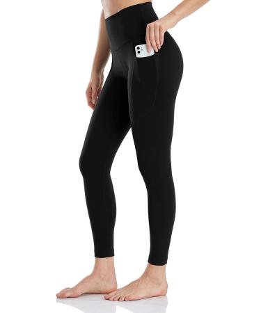 HeyNuts Essential 7/8 Leggings with Side Pockets for Women, High Waisted Compression Workout Yoga Pants 25'' 25 inches  Large Black