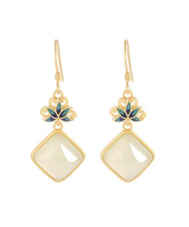 Earrings Vintage Earrings for Women's Natural Jade Earrings French Hook Earwires Dangle Earrings Hand Polished Earrings for Women/Wedding/Party