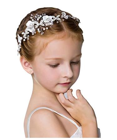 Locisne Flower Girl Headpiece Princess Wedding Accessories  Silver Hair Headband Flower Crown for Girls