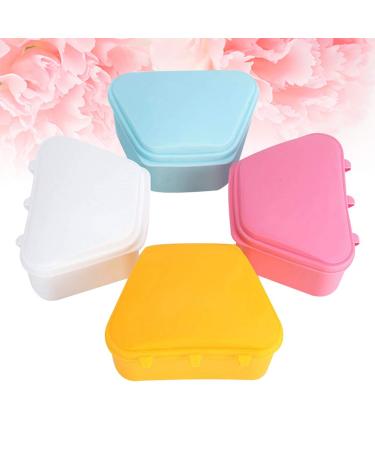 Exceart Prosthesis Brush and 4-Part Bath Box | Dental Prosthesis Cleaning Container for False Teeth - Yellow Blue White Pink - Buy Online on GoSupps.com