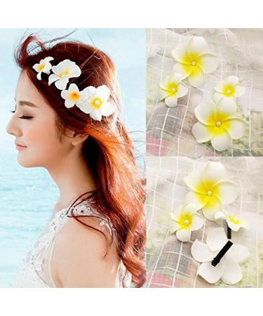 10-Pack Yellow Foam Hair Clamps with Hawaiian Frangipani Flower - Perfect Hair Accessories for Beach Parties & Weddings - Buy Online on GoSupps.com