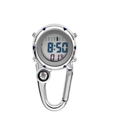 Clip on Digital Carabiner Watch Backpack Fob Belt Waterproof and Shockproof Pocket Clip-on Quartz Watch Glow in The Dark with Alarm Clock Date Week for Outdoor Sports White