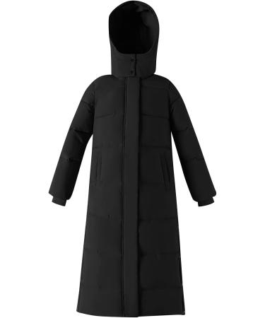 oelaio Long Winter Coats for Women with Fur Hood Heavyweight Full Length Maxi Puffer Long Coat Quilted Outerwear Black Medium - Buy Online on GoSupps.com