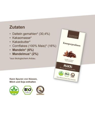 Buy MAKRi Organic Crunchy Pralines - Vegan Chocolate Krossies No Refined Sugar Fair Trade (1 pc) - International Shipping Available - Buy Online on GoSupps.com