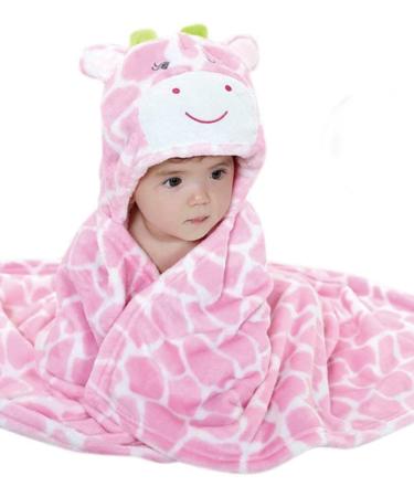 Gneliwm Baby Hooded Blanket Swaddle Wrap Newborn Infant Toddler Cute Soft Plush Bath Shower Towel Pink