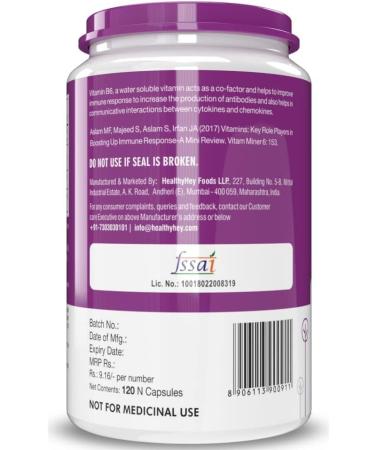 Vitamin B6 Pyridoxine -120 Veg. Capsules - Buy Online on GoSupps.com
