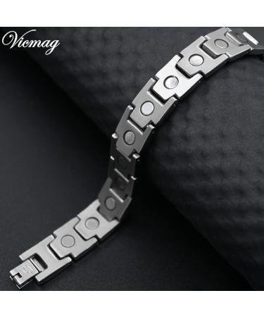 Vicmag Magnetic Bracelet for Men Titanium Steel with Ultra Strength Magnets - Single-Row Silver | Adjustable with Tool & Gift Box - Buy Online on GoSupps.com