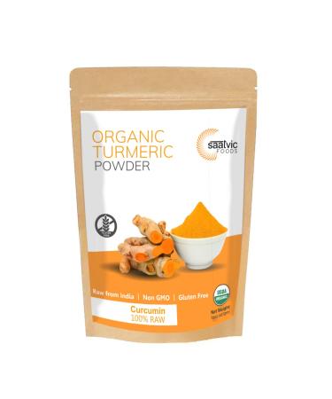 Organic Turmeric Root Powder w/ Curcumin | Lab Tested for Purity | 100% Raw from India | Resealable Kraft Bag by Saatvic Foods (8oz) 1 Pound (Pack of 1)