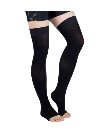 Medical compression stockings for men support 20-30 mmHg open toe treatment swelling of edema varicose veins Relief of pain promote blood circulation flesh m (black XX)