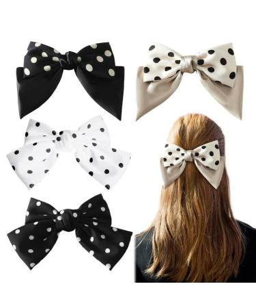 EUPSIIU 4 Pieces Women's Bow Hair Clips Hair Bow Barrette Clips for Women Lady Girls Large Bowknot Hairpin French Hair Clip Soft Silky Satin Hair Barrettes Hair Accessories for Girls (4 Colors)