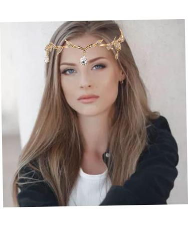 Rhinestone Leaf Headband Golden Wedding Head Chain with Teardrop Crystal Leaf Hair Vine - Buy Online on GoSupps.com