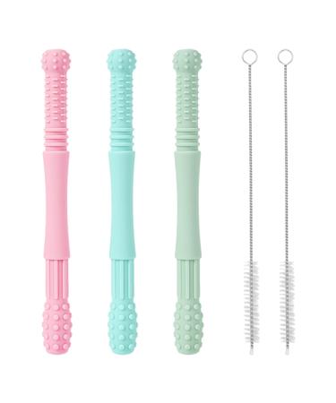 3Pcs baby bite tube 2PCs cleaning brush silicone bite rods grip rings silicone bite rings Sensory chewing toys baby snacks support toys for babies - Buy Online on GoSupps.com