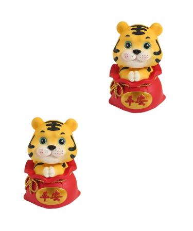ORFOFE Kids Playset 2 Pcs Year of The Tiger Bobble Head Ornament Red Resin Office Cute The Sign Children Toys Redx2pcs 6X6X9.5CMx2pcs