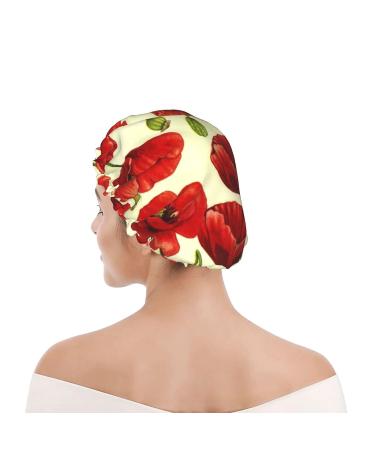 Red Poppy Printed Shower Cap - Waterproof Bath Cap for Women - One Size Fits All - Buy Online on GoSupps.com