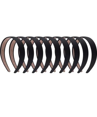 HOFANQIE 9 Pieces Satin Headband Hard Headbands 1.2Inch Wide Non-slip Ribbon Hair Band for Women and Girls black