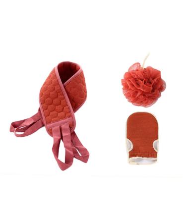 Healeved 3 Pcs Three Piece Bath Decontamination Bath Balls Sponge Bath Washcloth Bathing Supplies Back-Pulling Towel Bath Scrubber Shower Towel Bath Towel Long Back Towel Bath Sponge Red