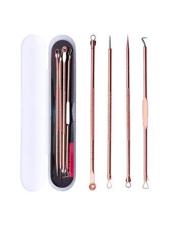 Blackhead Remover Pimple Popper Tool Kit 4 Pcs Rose Red Acne Comedone Zit Blackhead Extractor Tool for Nose Face,Stainless Steel Whitehead Popping Removal Tool Set Rose Gold 4 Pcs