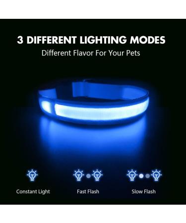MASBRILL LED Dog Neck Band - Waterproof USB Charging Adjustable Safety Collar for Small & Medium Dogs - 3 Lighting Modes - Blue - M (38-50cm) - Buy Online on GoSupps.com