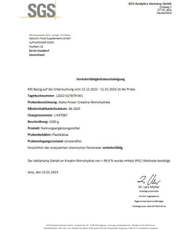 Alphapower Vegan Creatine Monohydrate 1kg - Ultra Micronized Bioactive Kosher & Halal Certified - Laboratory Tested from Germany - Buy Online on GoSupps.com