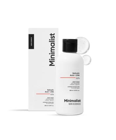 Minimalist 2% Salicylic Acid Body Wash | Acne Body Wash for Exfoliating Excess Sweat Rough & Bumpy Skin | Sulphate (SLS) Dye & Fragrance Free | Shower Gel For Women & Men | 6.76 Fl Oz / 200 ml