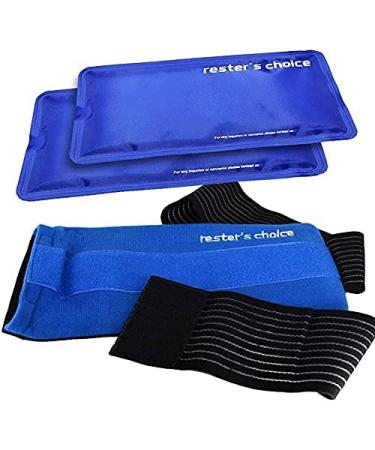 Rester's Choice Gel Cold & Hot Packs (2 Ice Packs) 5x9 in with 1 Adjustable Wrap. Reusable Warm or Ice Packs for Injuries, Hip, Shoulder, Knee, Back Pain