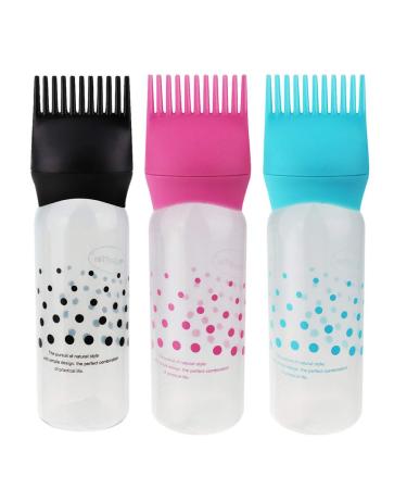 Luxshiny 3Pcs Root Comb Applicator Bottles Hair Color Oiling Bottles Squeeze Hair Bottles With Graduated Scale 3Colors