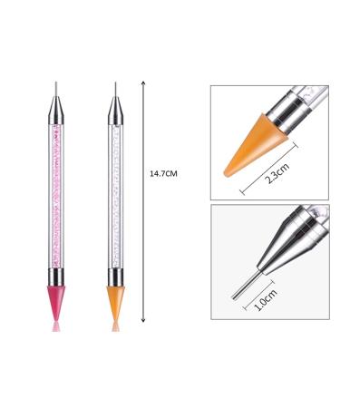 2-Piece Dual-Ended Strass Picker Tool Set for Nail Art - White & Pink - Perfect for Crystals Studs & DIY Decoration - Buy Online on GoSupps.com